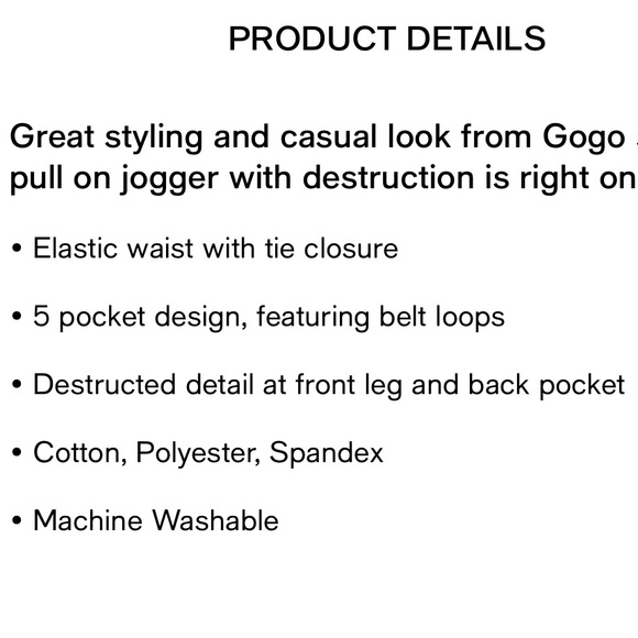 GOGO STAR Big Girls Casual Destructed Elastic Waistband Joggers Size 10 - Picture 2 of 4